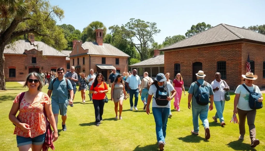 Visitors walking on the grounds of Magnolia Plantation at Cane River Creole National Historical Park
