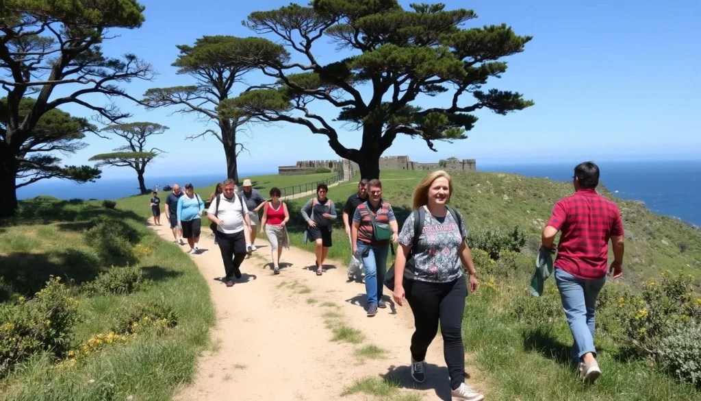 Visitors walking on trails within Fort Ross State Historic Park California Visitors walking on trails within Fort Ross State Historic Park California