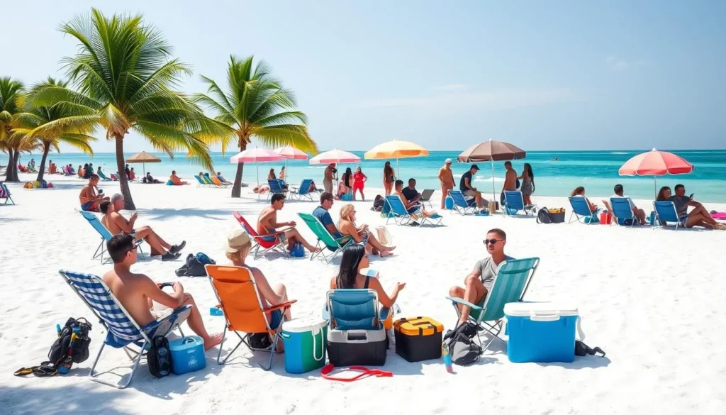 Visitors with beach equipment enjoying a day at Fort Zachary Taylor Historic State Park Florida Visitors with beach equipment enjoying a day at Fort Zachary Taylor Historic State Park Florida