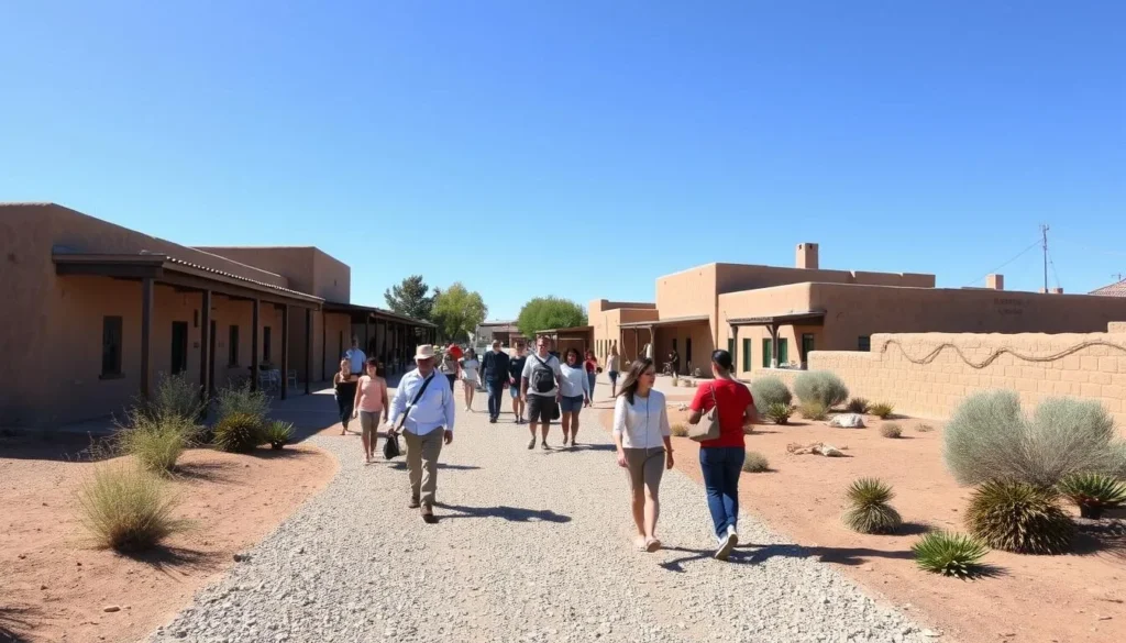Walkways and paths connecting historic buildings at Colorado River State Historic Park