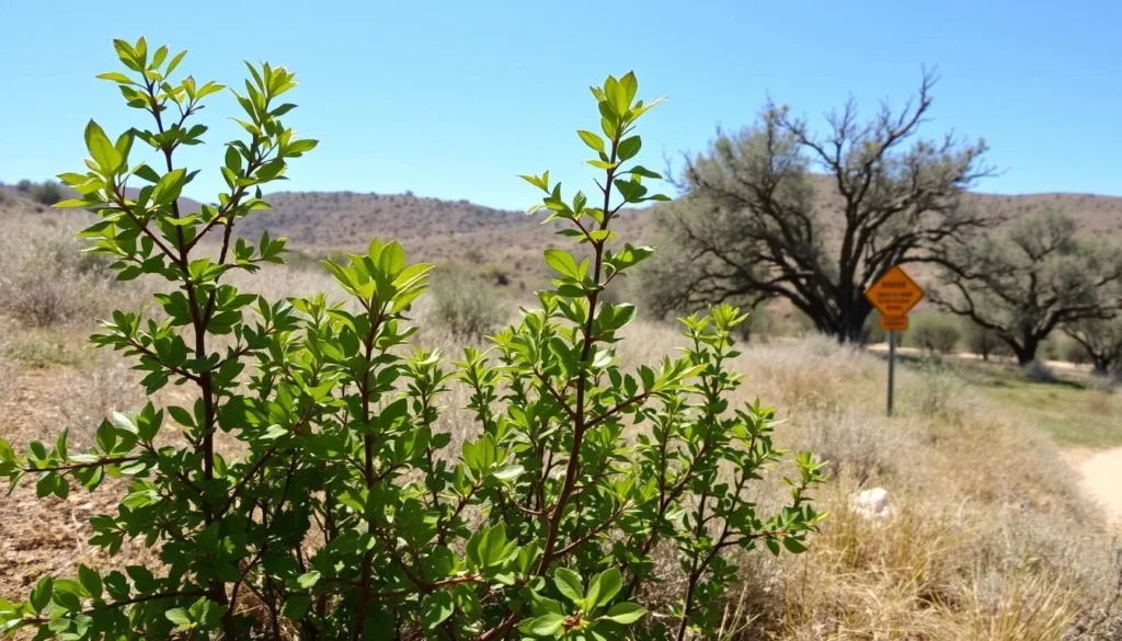 Warning sign about poison oak at Fort Tejon with natural background Warning sign about poison oak at Fort Tejon with natural background