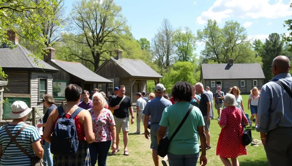Washington Crossing Historic Park with visitors exploring the grounds Washington Crossing Historic Park with visitors exploring the grounds