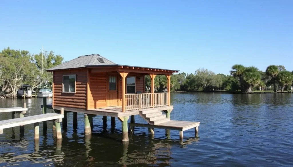 Waterfront cabin accommodation on stilts in Bayou Cocodrie Waterfront cabin accommodation on stilts in Bayou Cocodrie