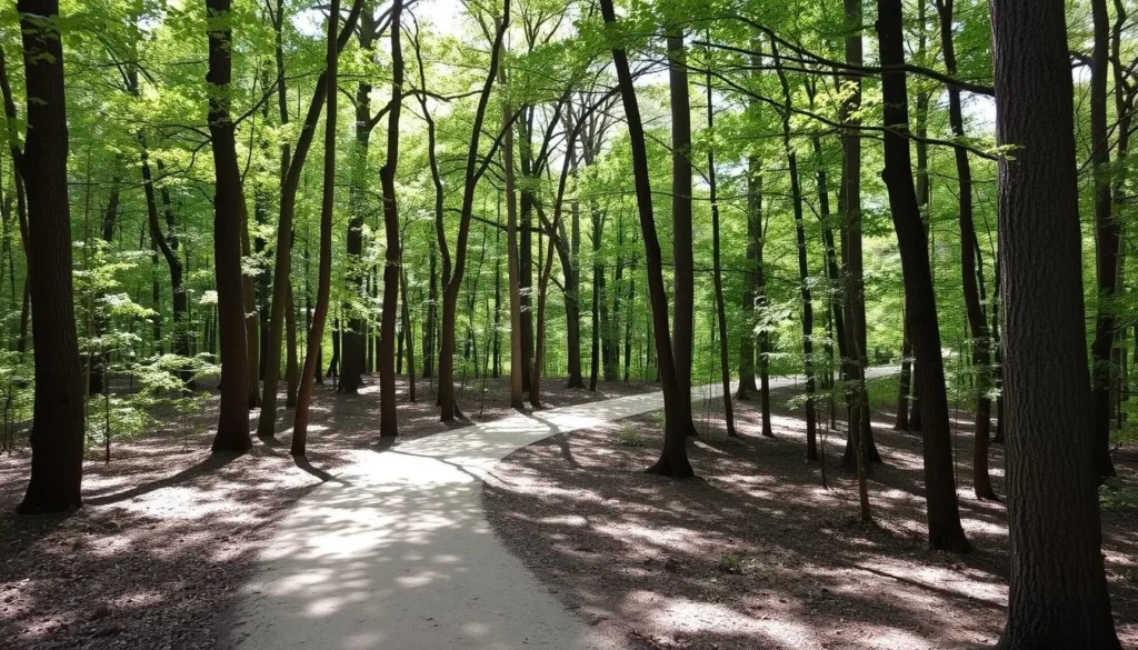 Well-maintained hiking trail through Hidden Springs State Park Illinois Well-maintained hiking trail through Hidden Springs State Park Illinois