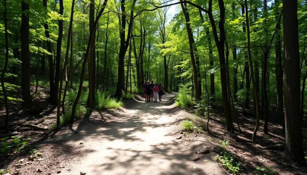 Well-maintained hiking trail through wooded area at Horseshoe Lake State Park Illinois Well-maintained hiking trail through wooded area at Horseshoe Lake State Park Illinois