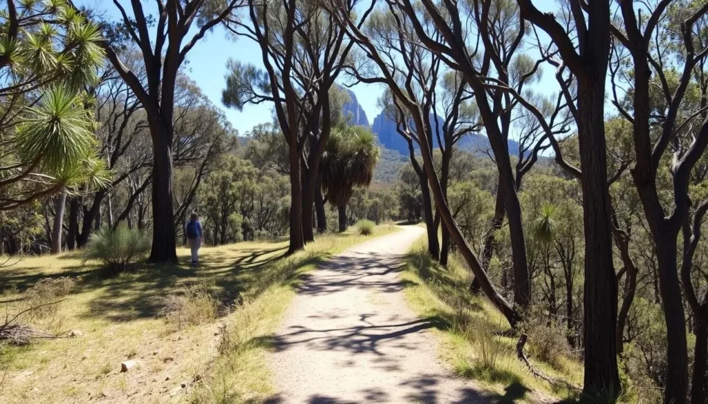 Well-maintained walking trail in You Yangs Regional Park Victoria with granite formations Well-maintained walking trail in You Yangs Regional Park Victoria with granite formations