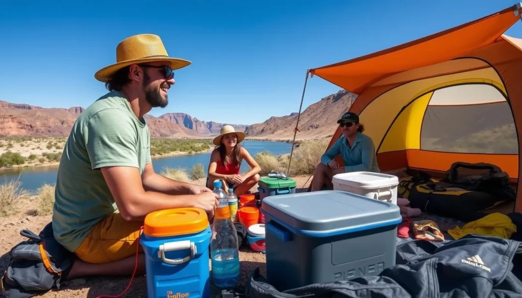 Well-prepared campers at Picacho State Recreation Area with proper gear and supplies Well-prepared campers at Picacho State Recreation Area with proper gear and supplies