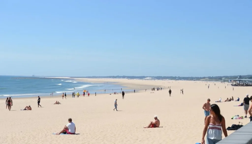 Wide sandy beach at Plage de Malo-les-Bains with people enjoying the sunshine