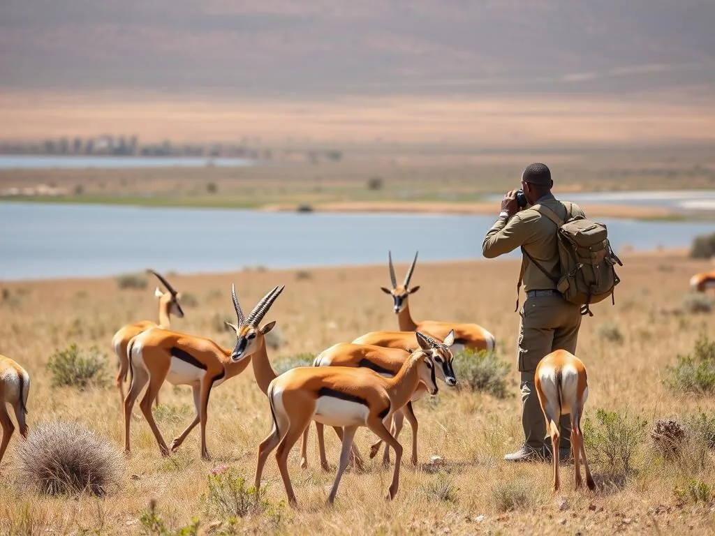 Wildlife photographer capturing images of Grant's Gazelles near Lake Shala Wildlife photographer capturing images of Grant's Gazelles near Lake Shala