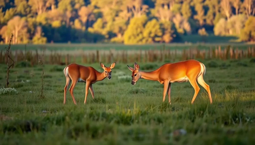 Wildlife photography opportunity with deer grazing in meadow near Fort Necessity Wildlife photography opportunity with deer grazing in meadow near Fort Necessity
