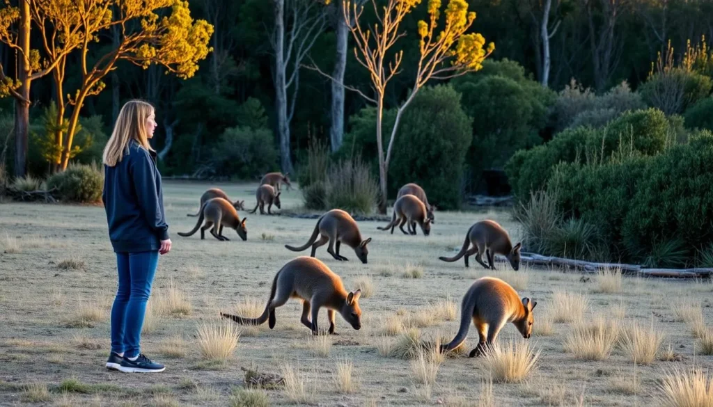 Wildlife spotting in Corinna Tasmania with wallabies in natural habitat