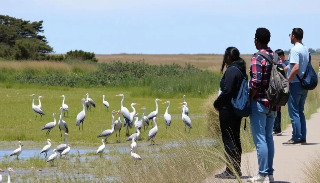 Wildlife viewing at Candlestick Point State Recreation Area California with herons and shorebirds