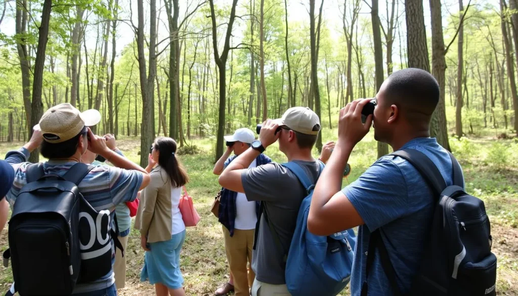Wildlife viewing at Harry 'Babe' Woodyard State Park Illinois with visitors observing native birds Wildlife viewing at Harry 'Babe' Woodyard State Park Illinois with visitors observing native birds