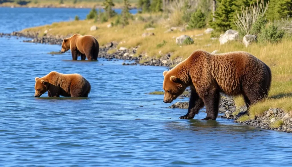 Wildlife viewing at Lake Verkhne-Olkhonskoye showing Kamchatka brown bears in their natural habitat Wildlife viewing at Lake Verkhne-Olkhonskoye showing Kamchatka brown bears in their natural habitat