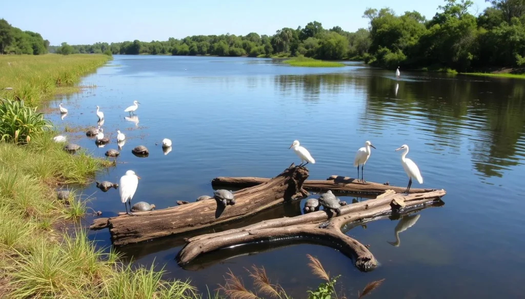 Wildlife viewing at Suwannee River with birds and turtles