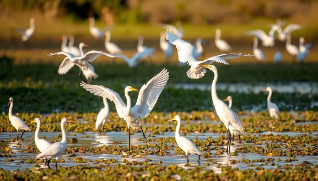 Wildlife viewing at Timucuan Ecological and Historic Preserve Florida showing birds in salt marsh