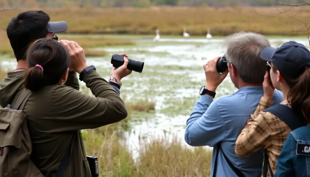 Wildlife watching at Codorus State Park with visitors using binoculars to spot birds Wildlife watching at Codorus State Park with visitors using binoculars to spot birds