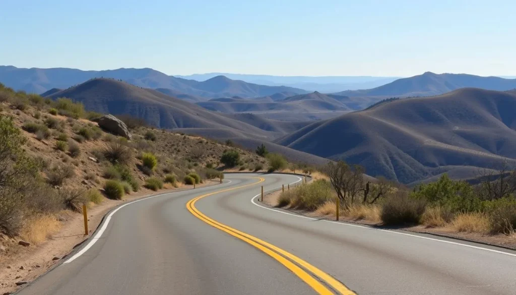 Winding road leading to Mount Diablo State Park entrance with California landscape views Winding road leading to Mount Diablo State Park entrance with California landscape views