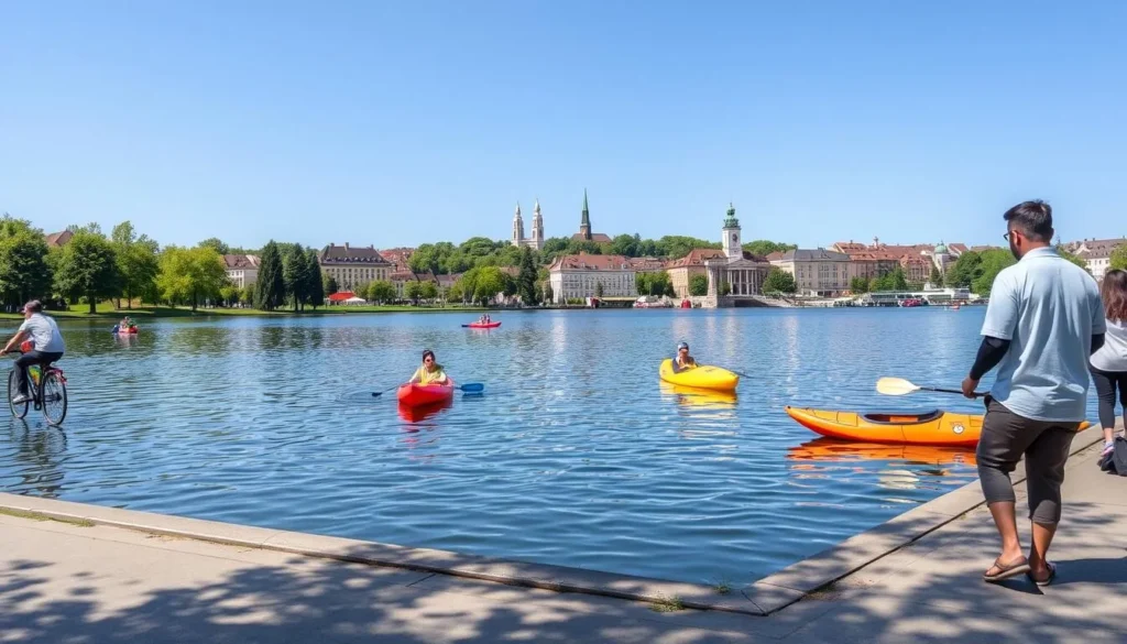 Wöhrder Lake (Wöhrder See) with people enjoying recreational activities