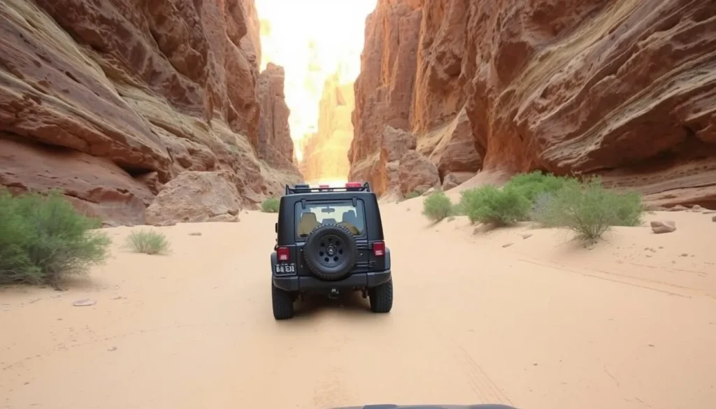 4WD vehicle navigating through San Lorenzo Canyon wash