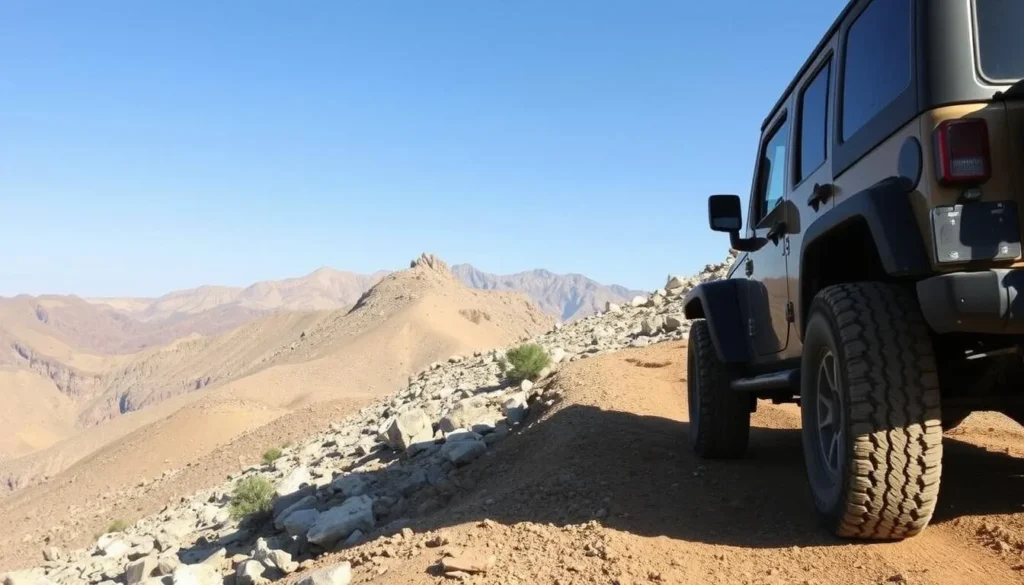 4WD vehicle on mountain trail in Clan Alpine Mountains Nevada