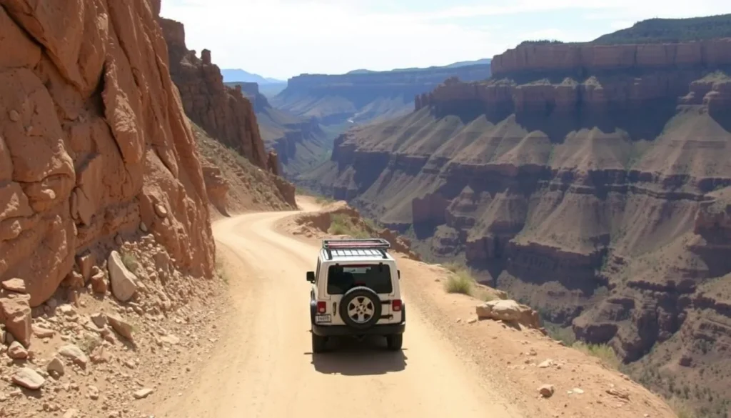 4x4 vehicle safely navigating a narrow section of Shelf Road along the Gold Belt Tour Backcountry Roads Colorado 4x4 vehicle safely navigating a narrow section of Shelf Road along the Gold Belt Tour Backcountry Roads Colorado