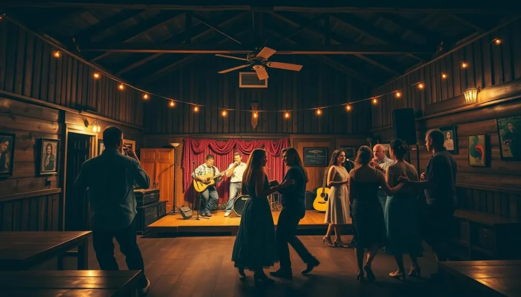 A Cajun dance hall with live music in Lafayette, Louisiana A Cajun dance hall with live music in Lafayette, Louisiana