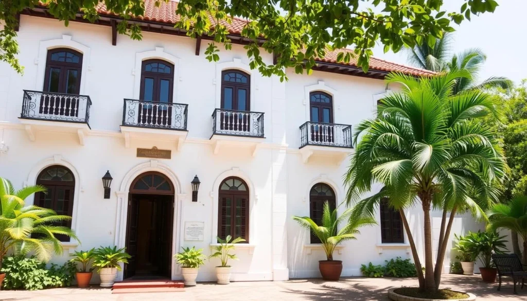 A boutique hotel in Panaji with Portuguese colonial architecture and garden