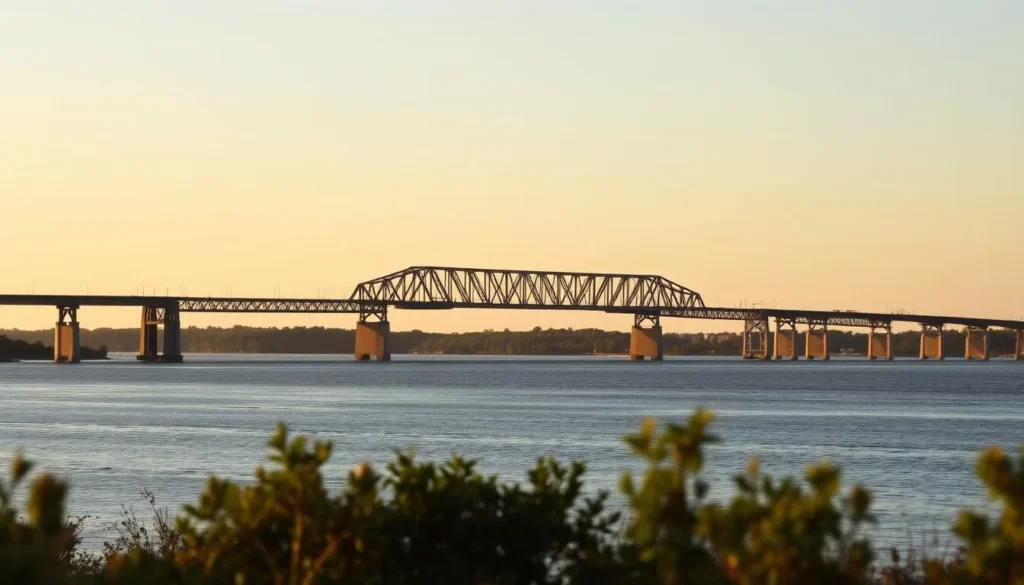 A bridge crossing the Mississippi River along the Great River Road in Louisiana A bridge crossing the Mississippi River along the Great River Road in Louisiana