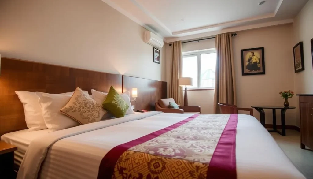 A comfortable hotel room in Patna with traditional Bihari decor elements A comfortable hotel room in Patna with traditional Bihari decor elements