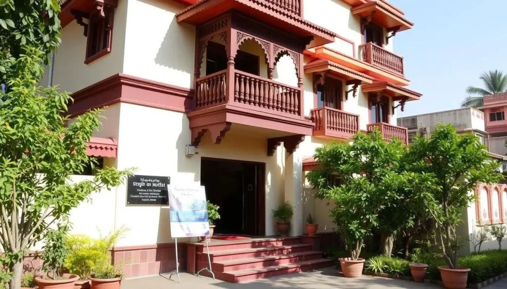 A comfortable mid-range hotel in Ujjain with traditional Madhya Pradesh architectural elements