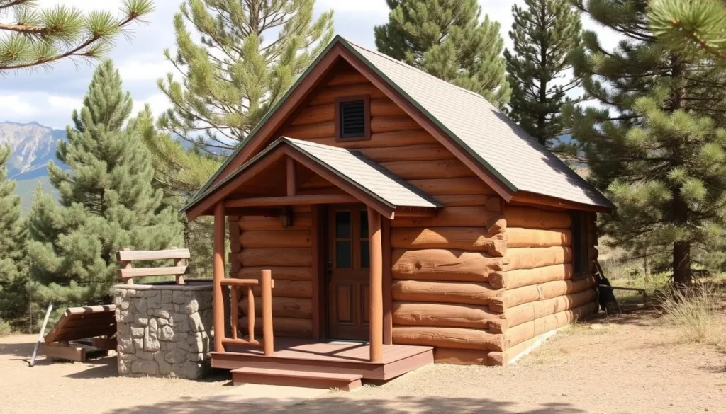 A cozy mountain cabin accommodation in Crestone with mountain views in the background