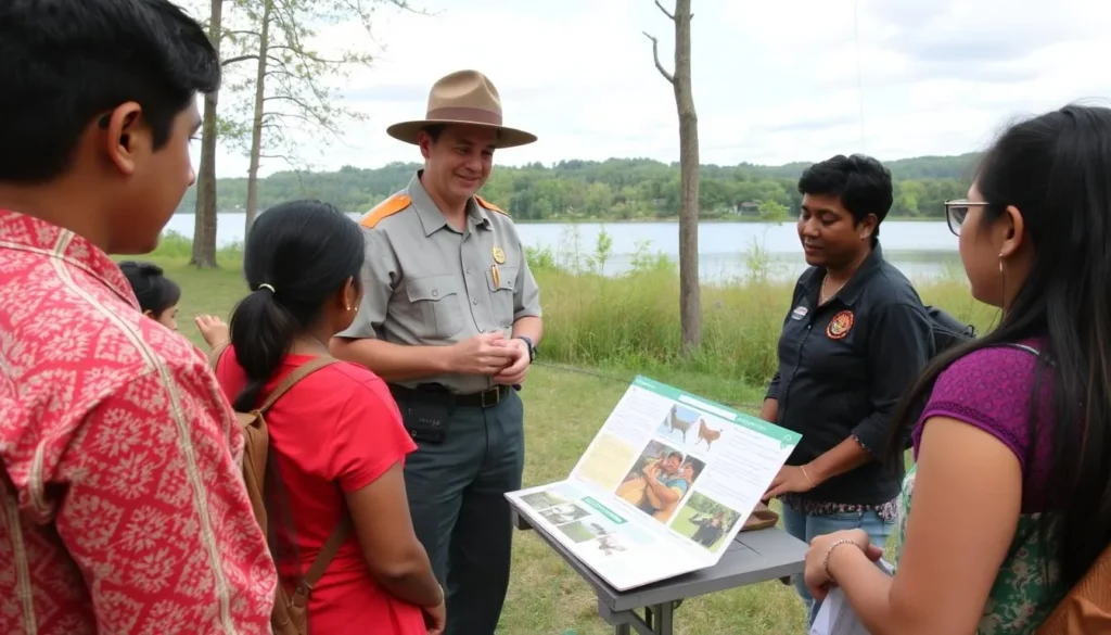 A cultural festival at Tuscarora State Park with families participating in outdoor educational activities