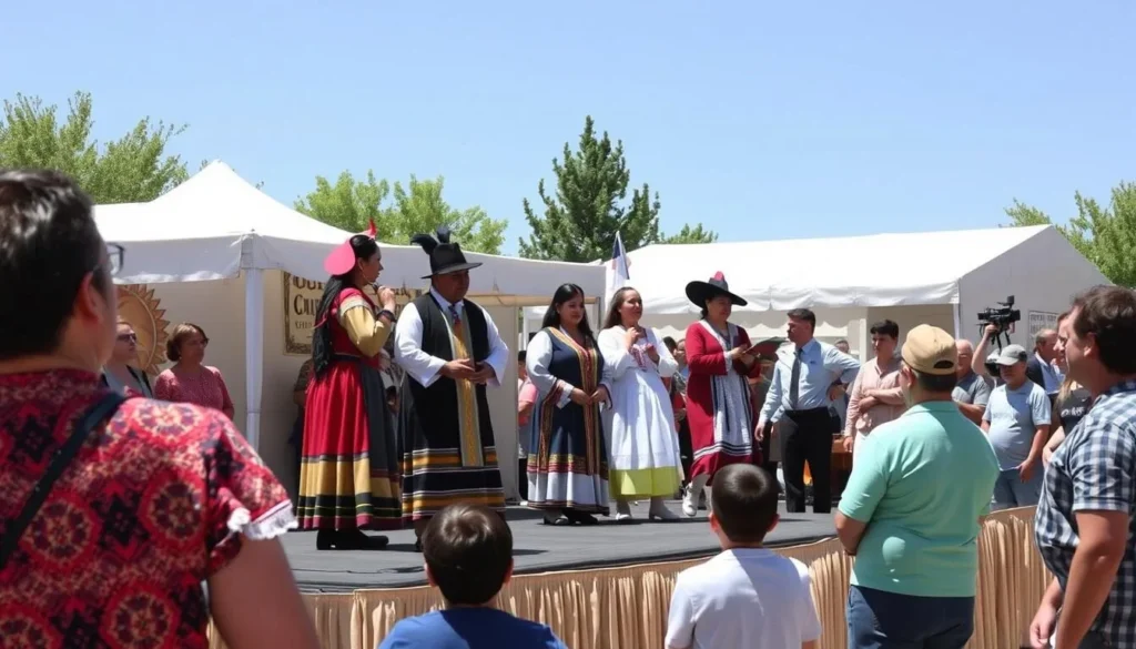 A cultural festival celebration in La Junta with performers and attendees