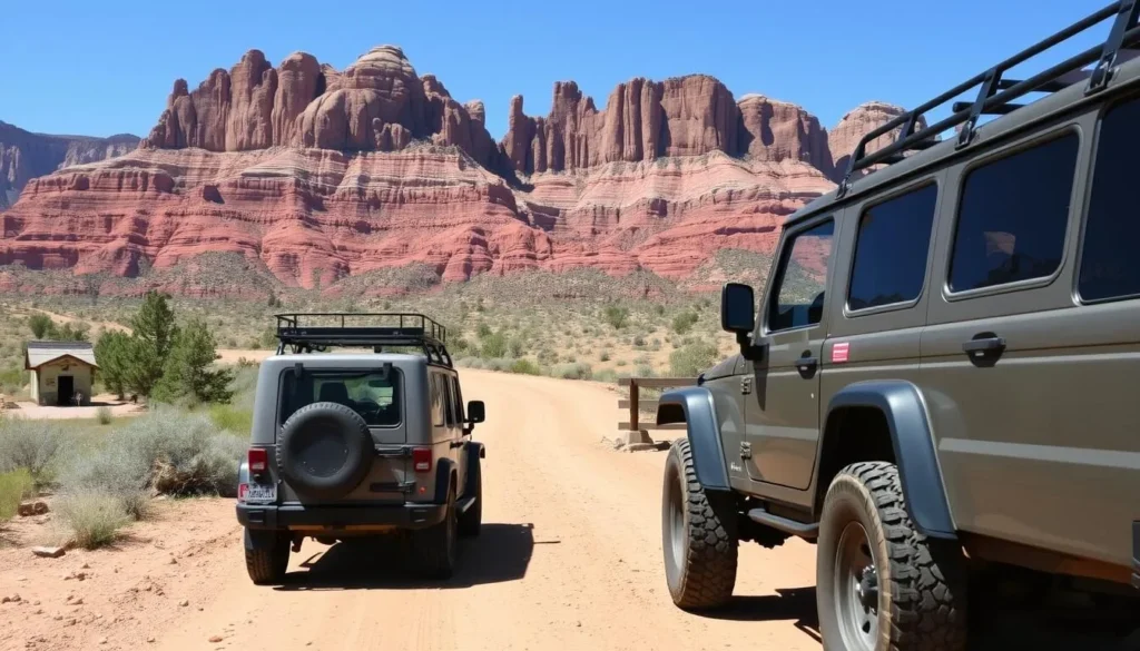 A high-clearance vehicle navigating the scenic roads of Dinosaur National Monument A high-clearance vehicle navigating the scenic roads of Dinosaur National Monument
