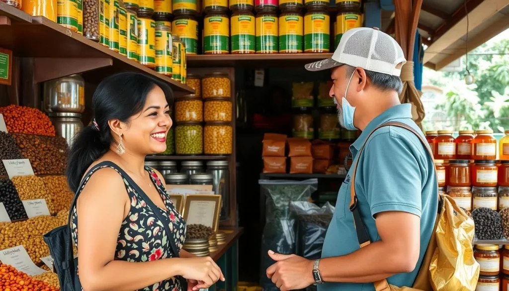 A tourist shopping for Coorg coffee and spices at a local market