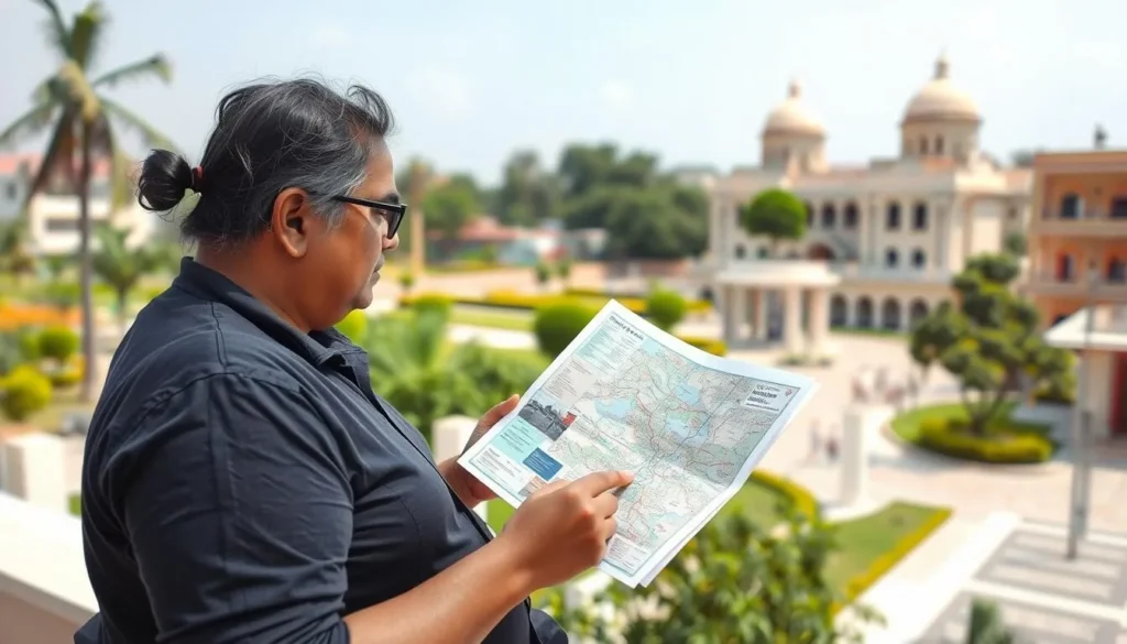 A tourist using a local map while exploring Gandhinagar A tourist using a local map while exploring Gandhinagar