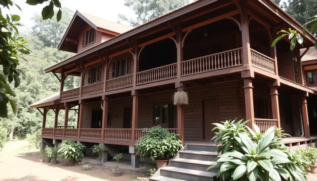 A traditional Kodava-style homestay in Madikeri surrounded by coffee plantations