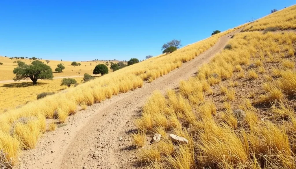 A well-maintained dirt trail winding through the grasslands of San Rafael State Natural Area