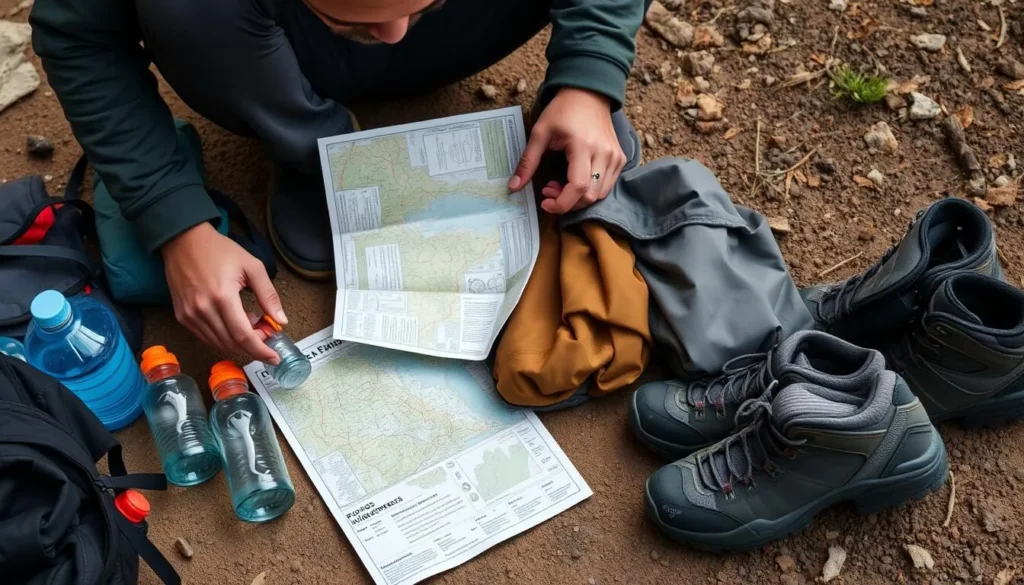 A well-prepared hiker packing gear for a Pecos Wilderness adventure A well-prepared hiker packing gear for a Pecos Wilderness adventure