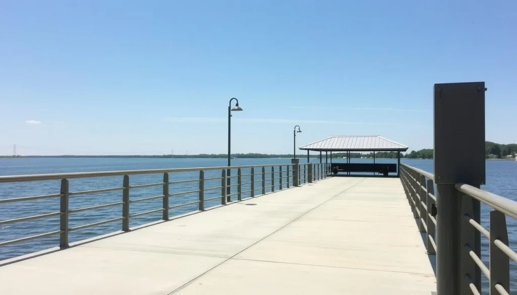 Accessible fishing pier at Rock Cut State Park with railings and smooth surface Accessible fishing pier at Rock Cut State Park with railings and smooth surface