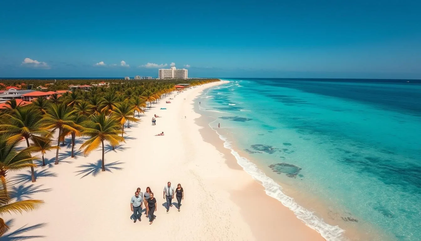 Aerial view of Playa del Carmen's coastline showing turquoise waters and white sand beaches - Playa del Carmen, Mexico: Best Things to Do