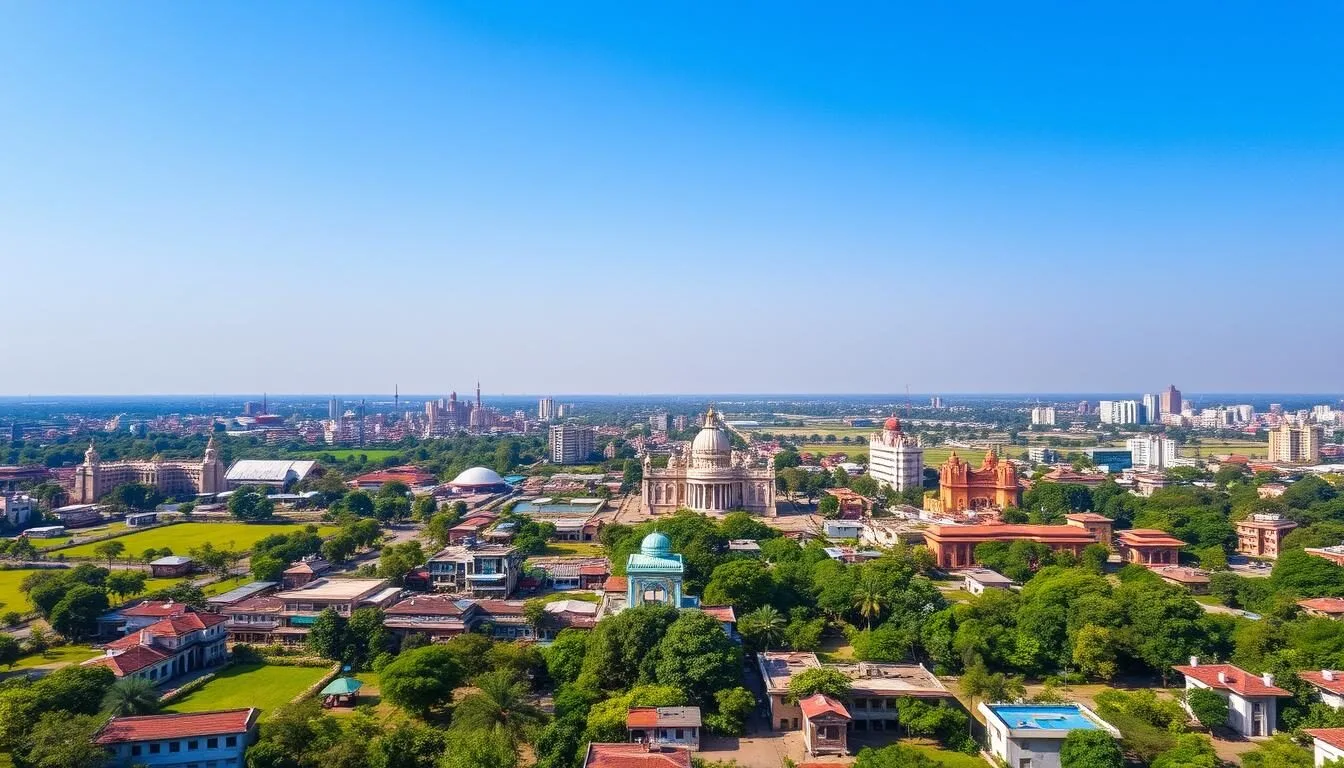 Aerial view of Raipur city skyline showing the blend of traditional and modern architecture