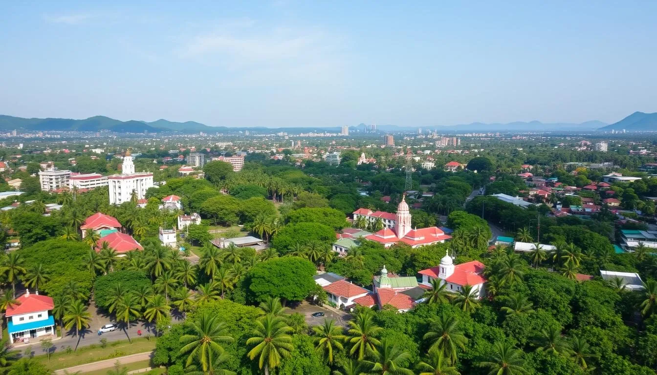 Aerial view of Thiruvananthapuram city with lush greenery and urban landscape