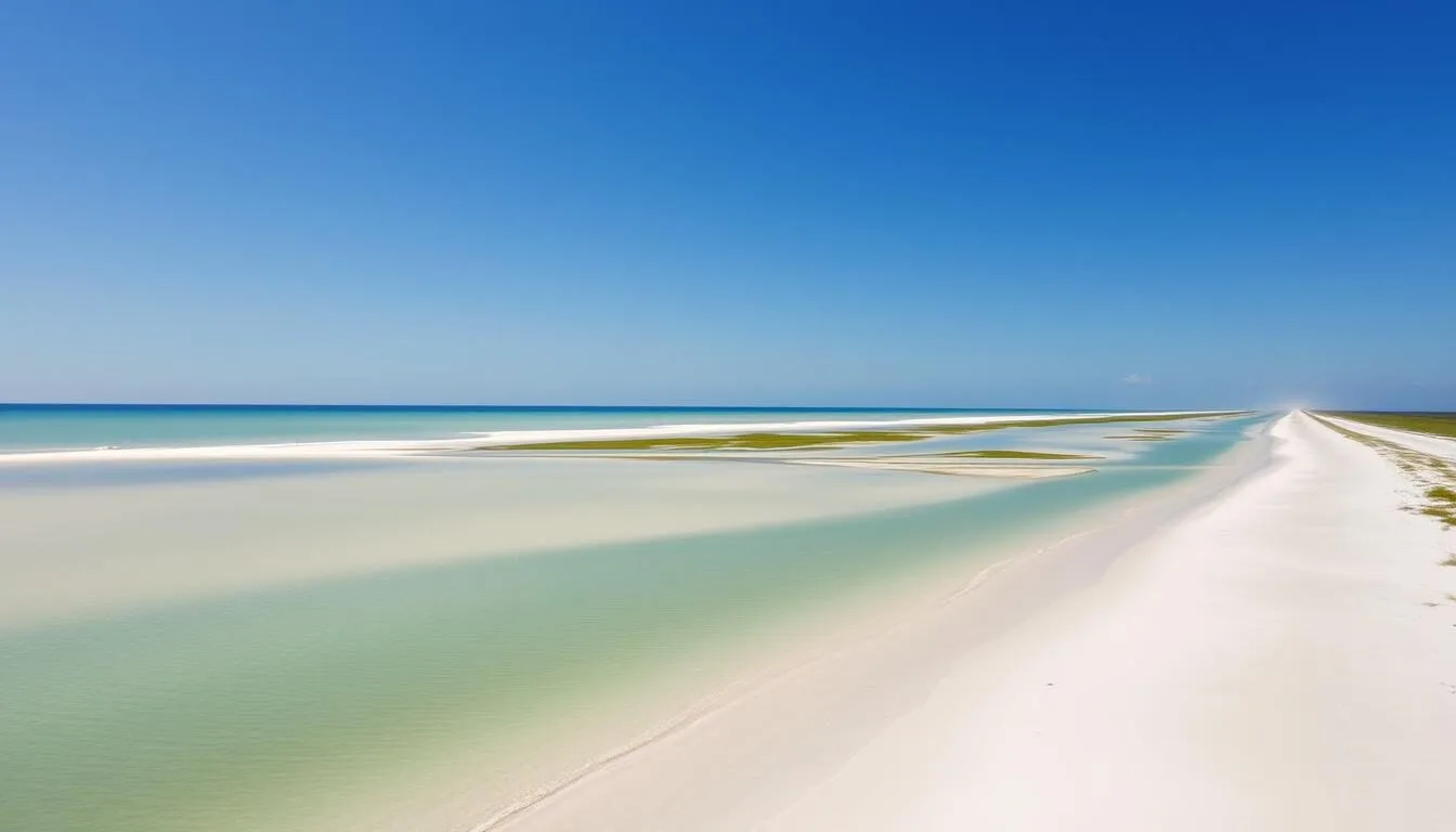 Aerial view of Trinity Island Louisiana showing its pristine beaches and coastal landscape