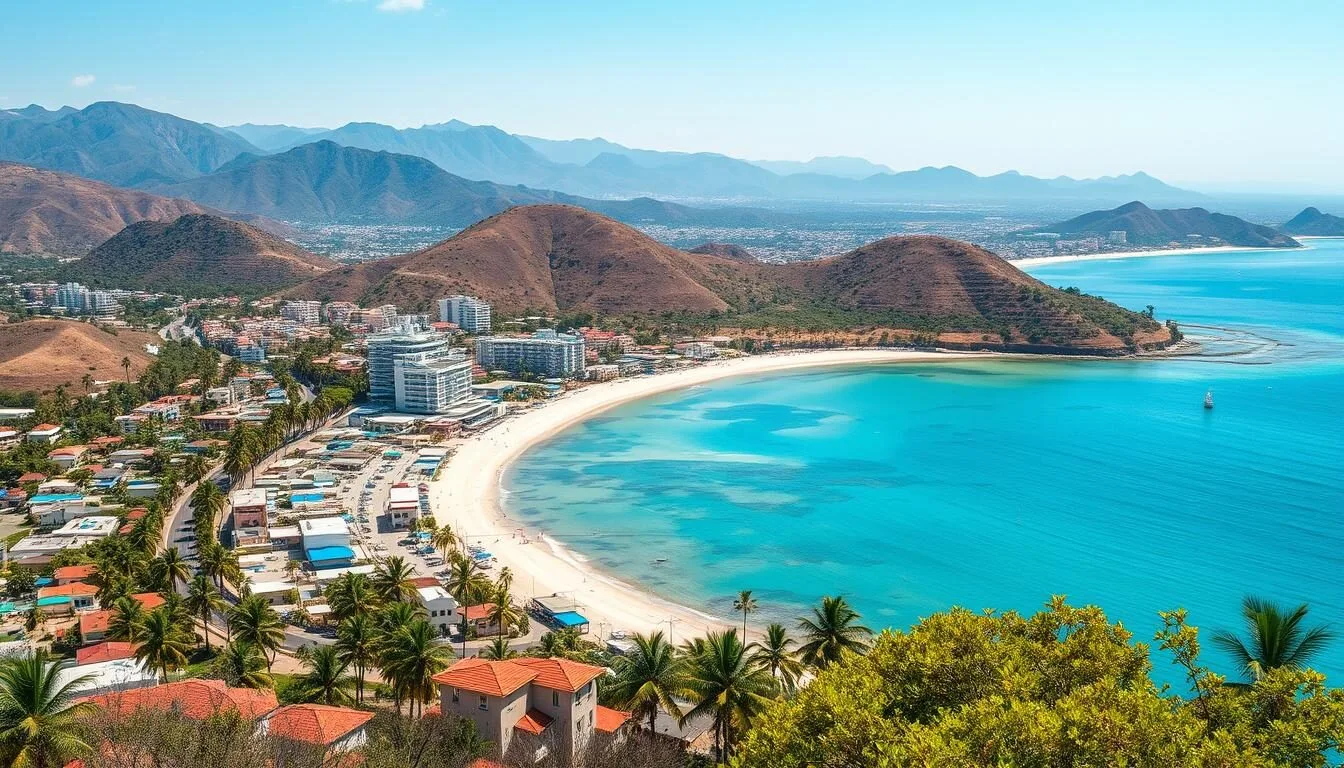 Aerial-view-of-Zihuatanejos-coastline-showing-beaches-and-the-town-layout-highlighting-the Aerial view of Zihuatanejo's coastline showing beaches and the town layout, highlighting the best things to do in Zihuatanejo Mexico