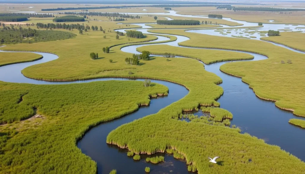 Aerial view of nearby Pass-a-Loutre Wildlife Management Area adjacent to Delta National Wildlife Refuge Aerial view of nearby Pass-a-Loutre Wildlife Management Area adjacent to Delta National Wildlife Refuge