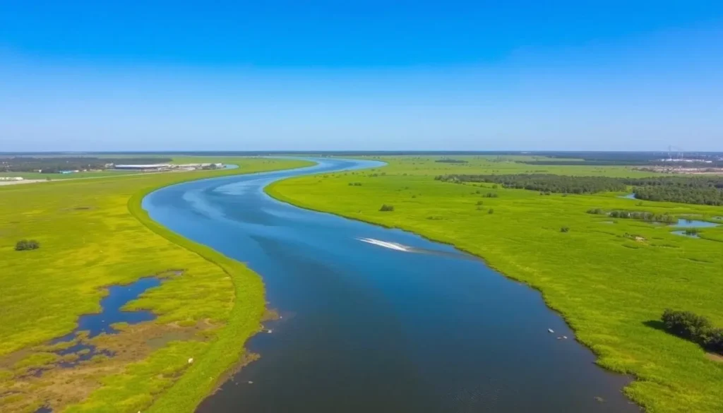 Aerial view of the Mississippi River near Jean Lafitte National Historical Park and Preserve