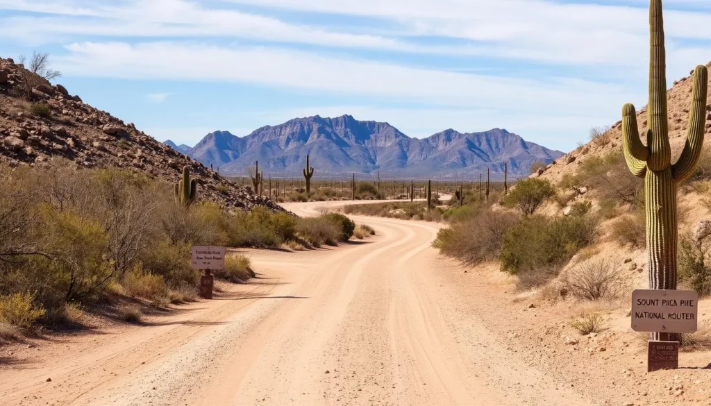 Ajo Mountain Drive scenic route with desert landscape and mountains