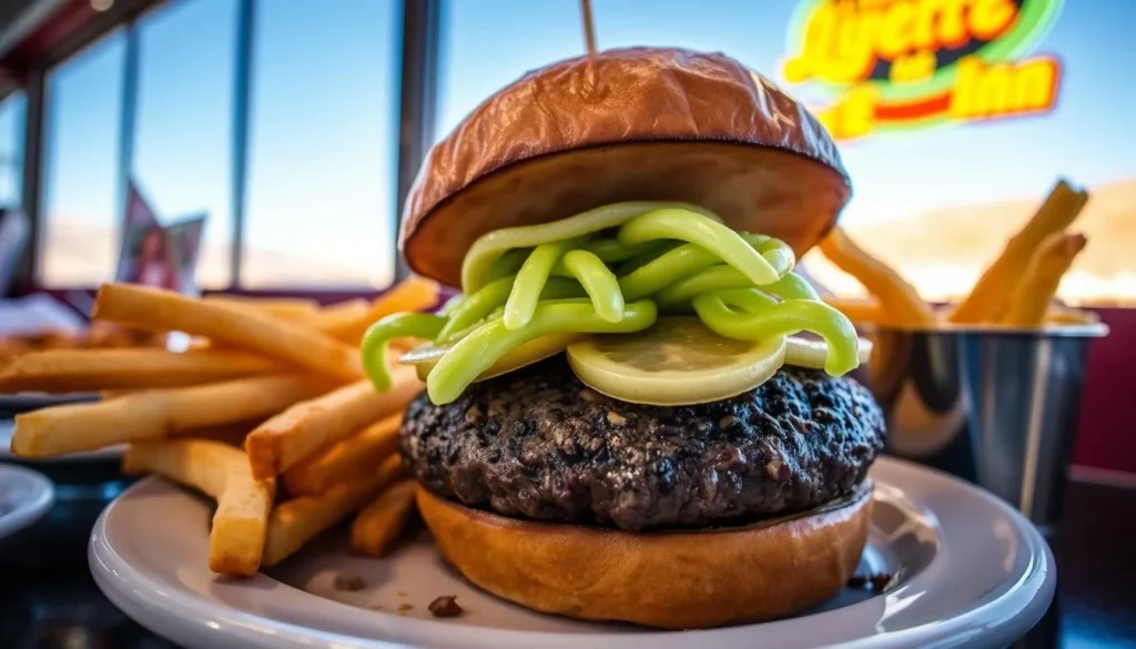 Alien-themed burger and fries at Little A'Le'Inn restaurant